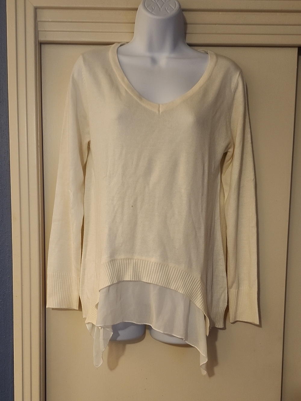 Dex Cream Knit Top with Chiffon Accent